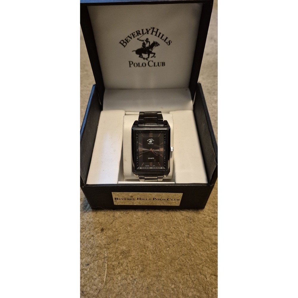 Beverly Hills‎ Polo Club Men's Black Stainless Steel Quartz Watch + Box